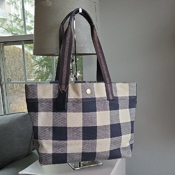 Coach Handbags - COACH Navy Buffalo Plaid Canvas Tote